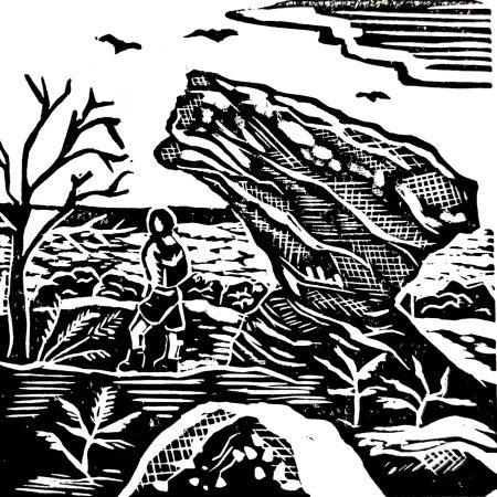 Brimham Rocks Linocut Print By Dehlia Barnard-Edmunds. Black and White original print