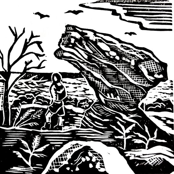 Brimham Rocks Linocut Print By Dehlia Barnard-Edmunds. Black and White original print