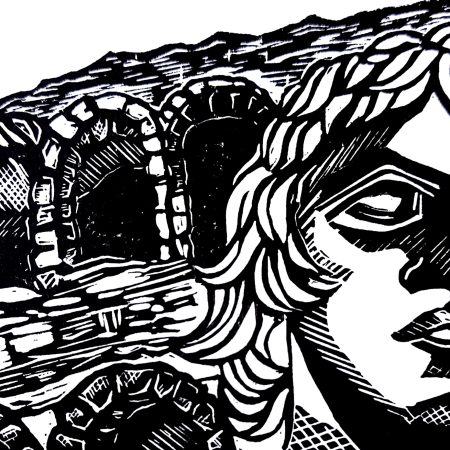 Monochrome Mini Lino Print - Verona Amphitheatre - Image 2