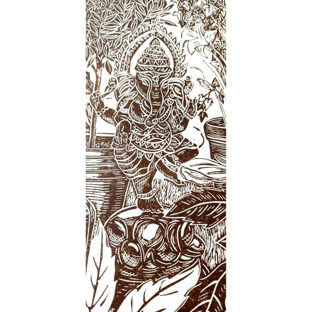 Corner of the Garden Original Linocut Monochrome Print