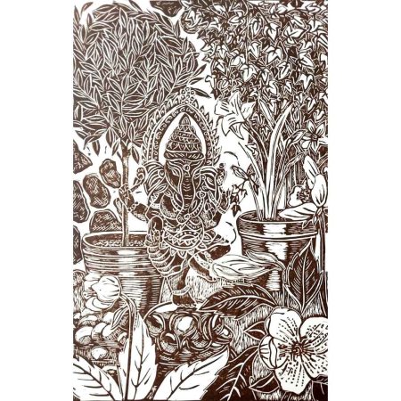 Corner of the Garden Original Linocut Monochrome Print - Image 3