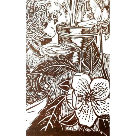 Corner of the Garden Original Linocut Monochrome Print - Image 4