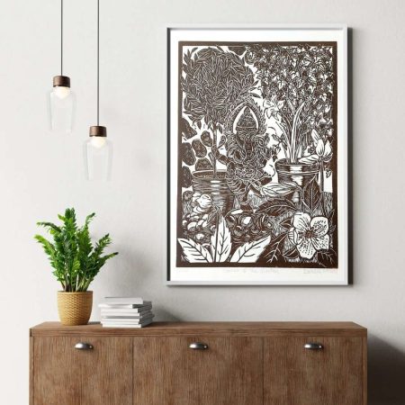 Corner of the Garden Original Linocut Monochrome Print - Image 5