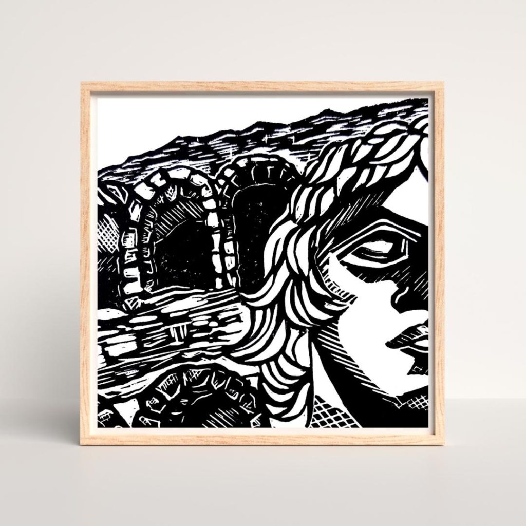 Monochrome Mini Lino Print - Verona Amphitheatre