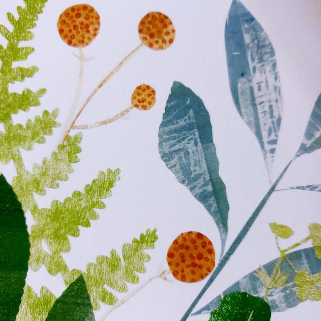 Raku Fired Pot Collage Print with Flowers