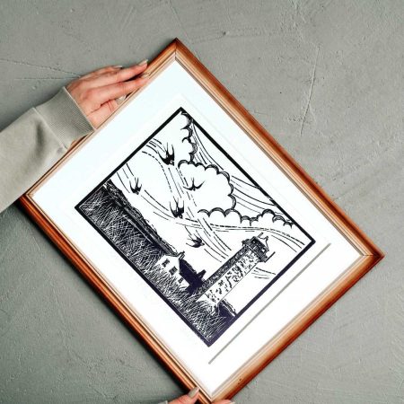 Original Monochromatic Linocut Print of Walney Lighthouse, Cumbria - Image 3