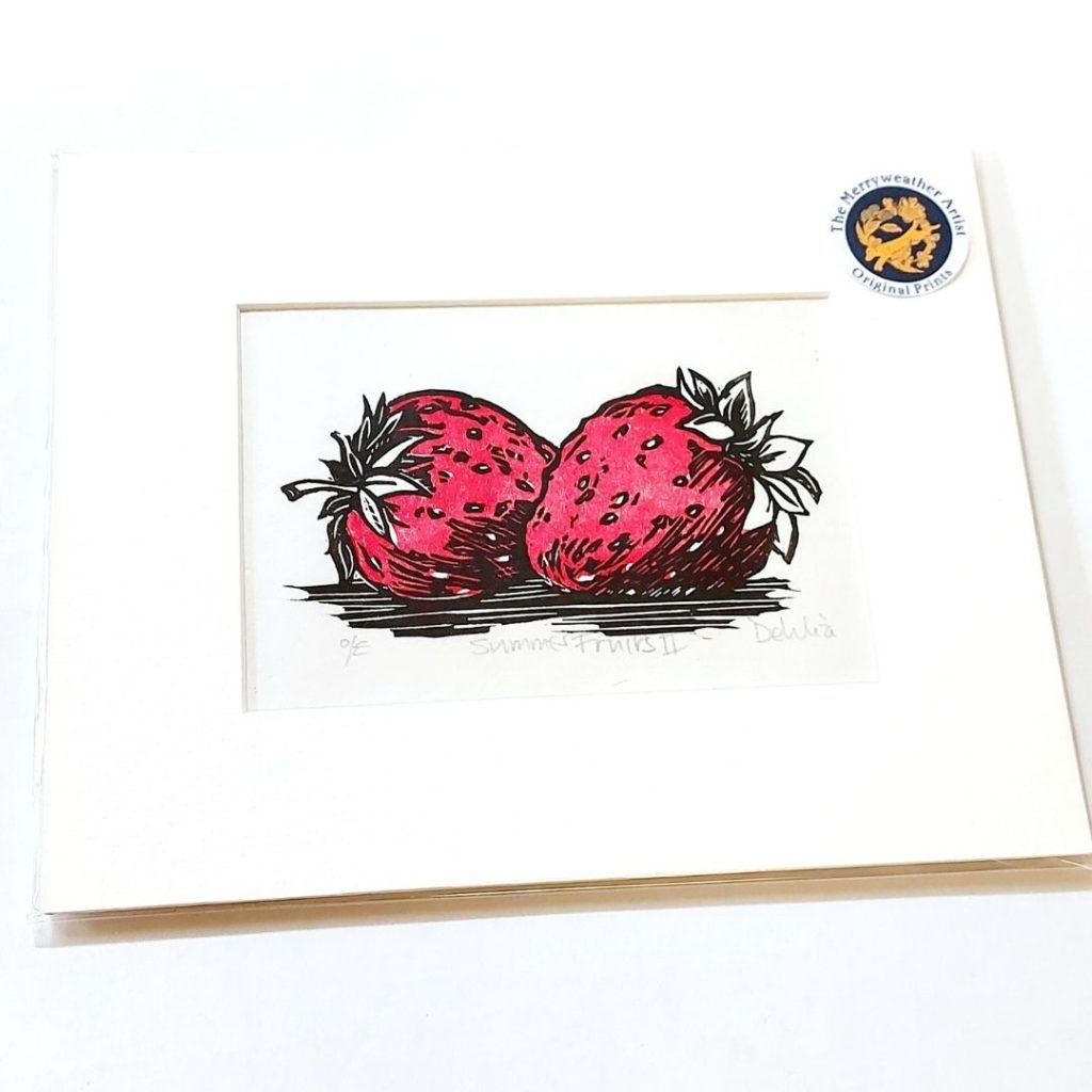 Strawberries Original Linocut Print