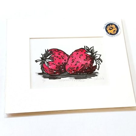 Strawberries Original Linocut Print - Image 2