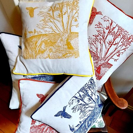 Hand Screen-Printed Cushions-Original Linocut Design - Image 2