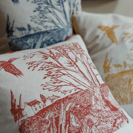 Hand Screen-Printed Cushions-Original Linocut Design - Image 3