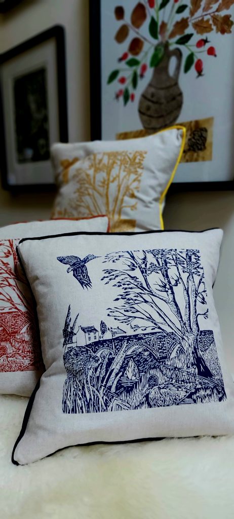 Hand Screen-Printed Cushions-Original Linocut Design