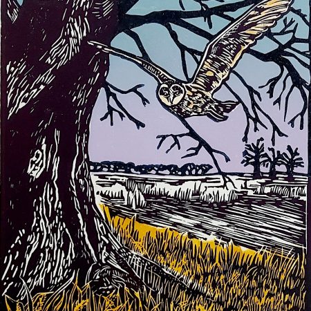 Briefly Encountered: Barn Owl Original Linocut Print - Owl by Riverside Tree - Image 4
