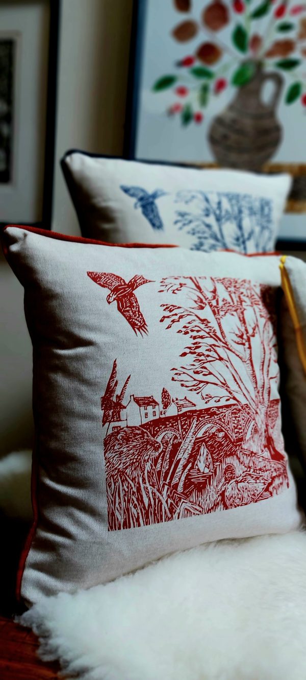 Hand Screen-Printed Cushions-Original Linocut Design