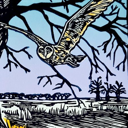 Briefly Encountered: Barn Owl Original Linocut Print - Owl by Riverside Tree - Image 3