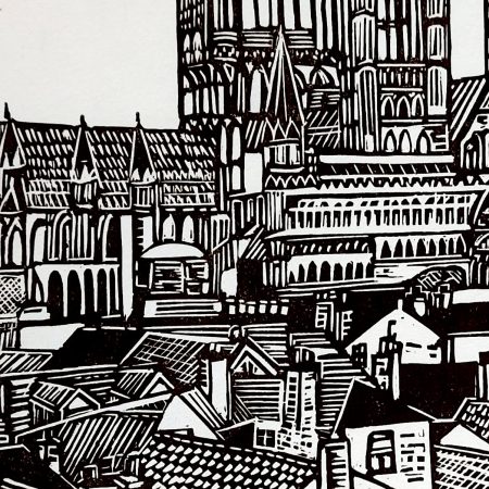 Original Linocut Print of Lincoln Cathedral by Dehlia Barnard-Edmunds - Image 4
