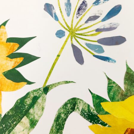 Detail of collage by Dehlia Barnard-Edmunds showing an agapanthus flower
