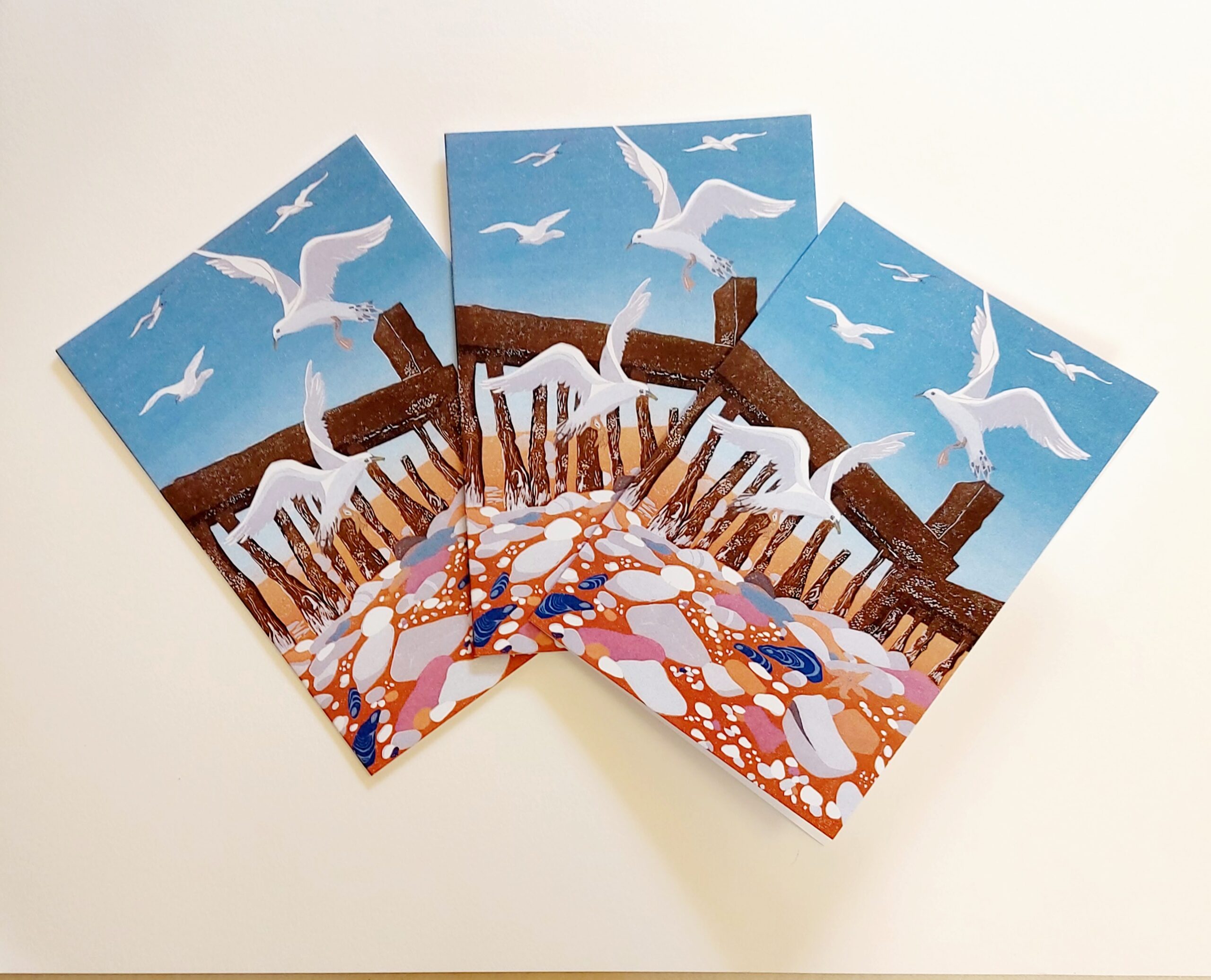 Sea Fayre Coastal Greeting Card Lino Print by Dehlia Barnard-Edmunds